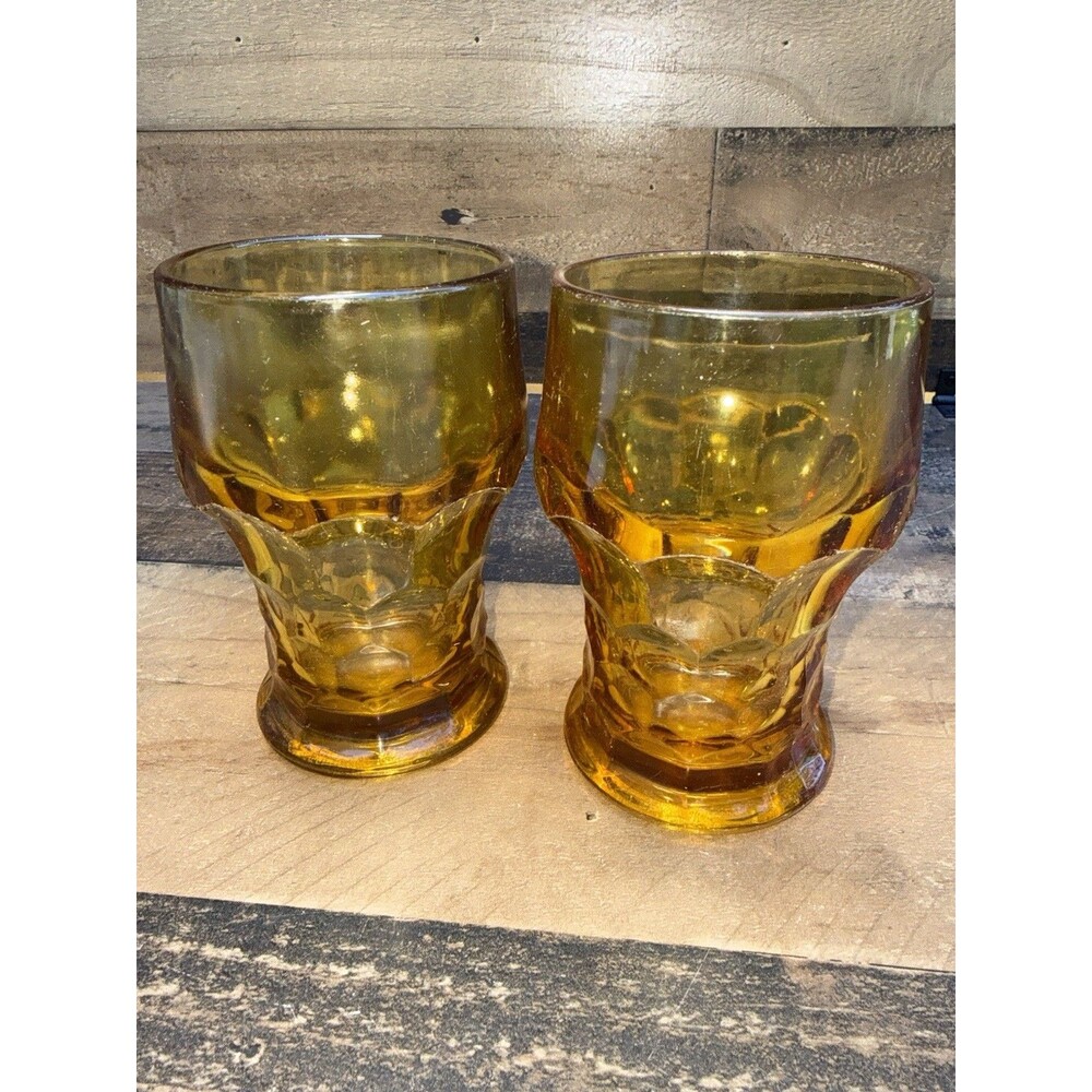 Anchor Hocking Amber Georgian Honeycomb Set Of 2 Tumbler Glasses 5”